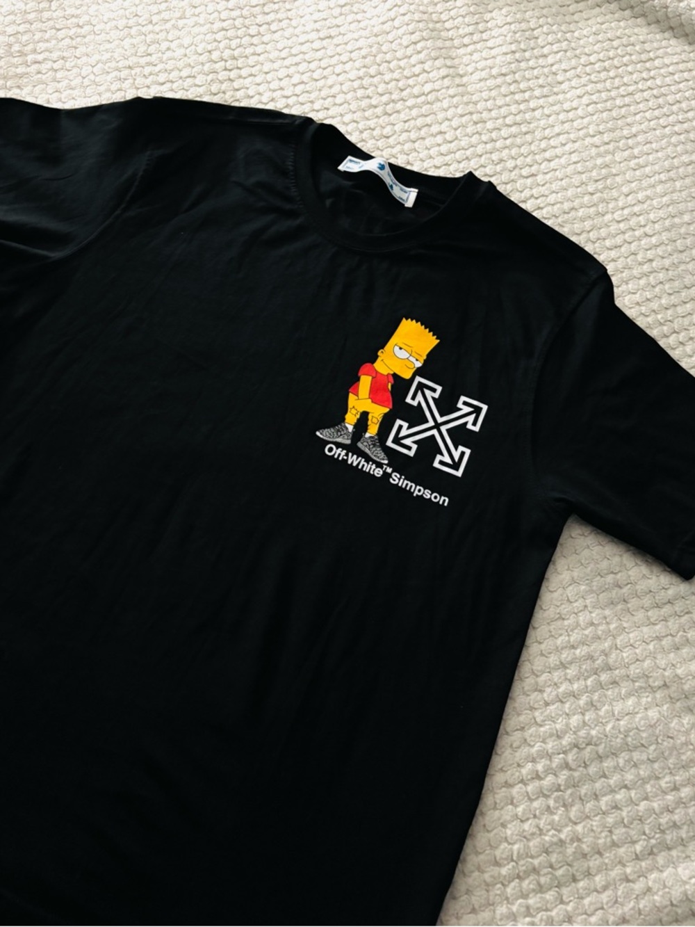 Off-White Black Tee with Yellow Bart Simpson and White Arrow Logo